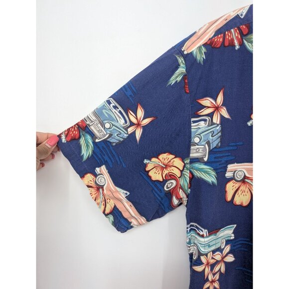 Vintage Robert Stock Hawaiian Button Up Shirt Men Size L Floral Automobile Retro - Picture 5 of 9